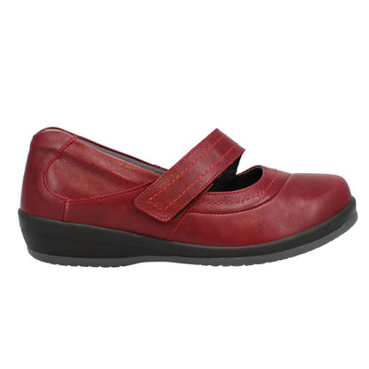 Ada Extra Wide Women's Leather Soft Touch Fastening Cut Out Design Mary Jane Style Flat Shoe