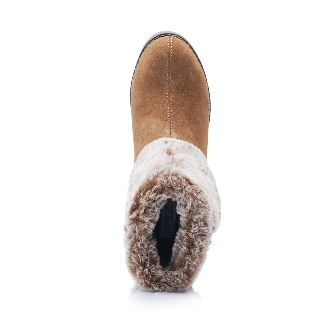 Liberty22 Wide Fit Women's Faux Fur Trim & Buckle Detail Suede Inside Zip Fastening Heeled Ankle Boot