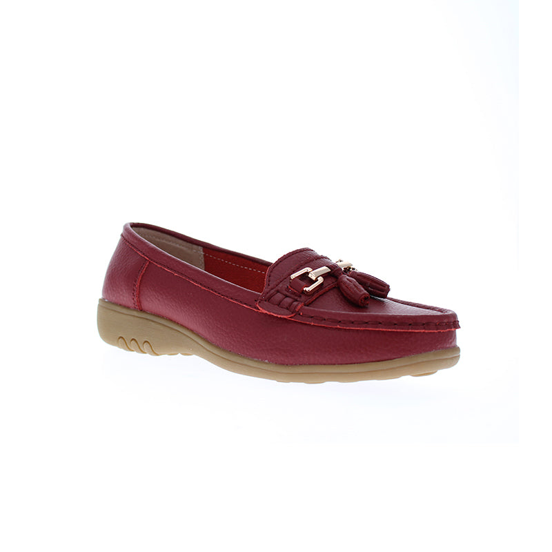Nautical Wide Fit Women's Leather Flat Slip On Loafer