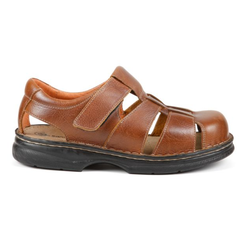 Ted - Men's Extra Wide Touch Fastening Flat Leather Closed Toe Sandal