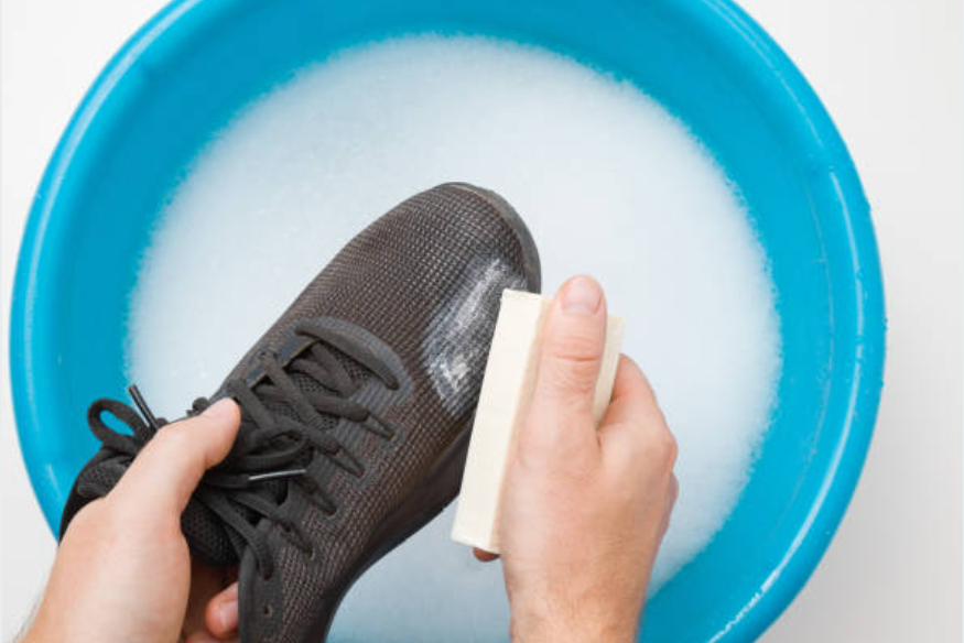 cleaning shoe with soap