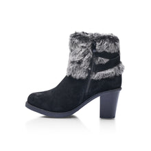 Load image into Gallery viewer, Liberty23 Wide Fit Women&#39;s Faux Fur Trim &amp; Buckle Detail Suede Inside Zip Fastening Heeled Ankle Boot
