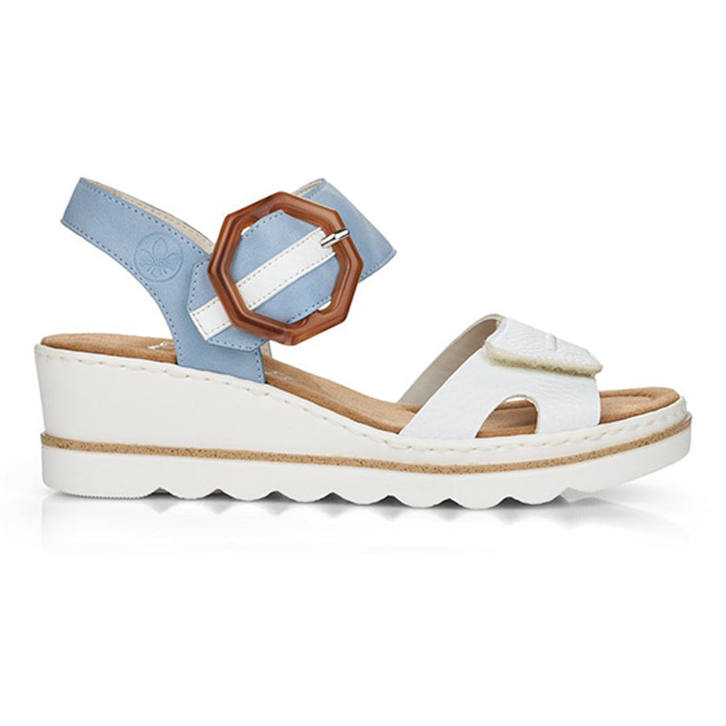 Teyonah Wide Fit Women's Large Buckle & Adjustable Velcro Fastening Strappy Mid Wedge Sandal