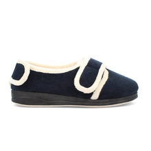 Load image into Gallery viewer, Charlotte Extra Wide Fit Women&#39;s Dual Velcro Strap Fastening Warm Lined Velour Slipper
