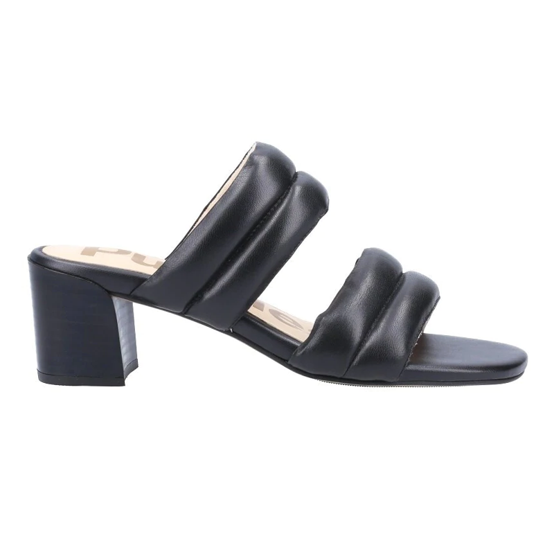 Leila Standard Fit Women's Double Bar Leather Slip On Block Heel Mule