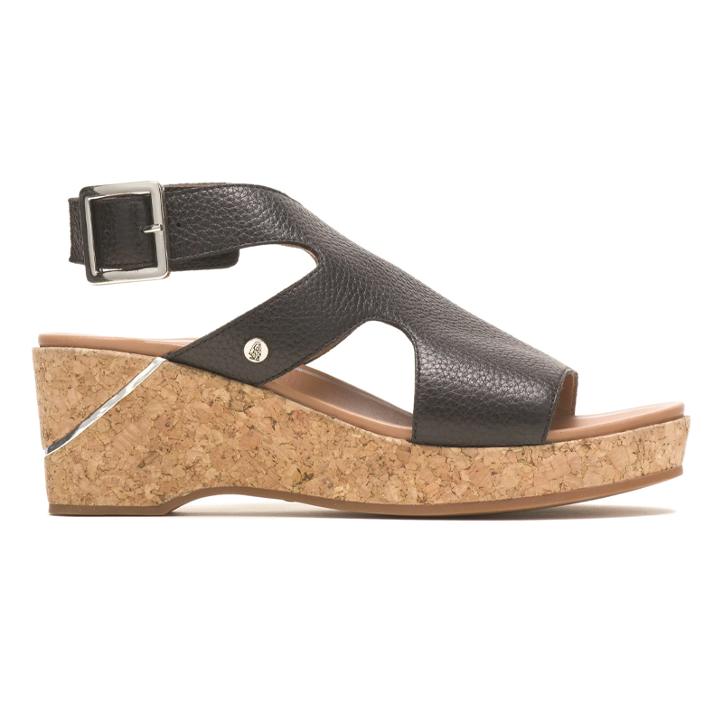 Maya Wide Fit Women's Leather Cutout Cork Wedge With Metal Trim Sandal