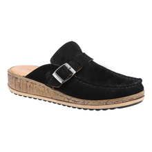 Load image into Gallery viewer, Sorcha Standard Fit Women&#39;s Leather (Nubuck Or Suede) Slip On Mid Wedge Closed Toe Mule With Buckle Detail Sandal
