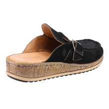Load image into Gallery viewer, Sorcha Standard Fit Women&#39;s Leather (Nubuck Or Suede) Slip On Mid Wedge Closed Toe Mule With Buckle Detail Sandal
