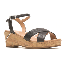 Load image into Gallery viewer, Maya Quarter Strap Wide Fit Women&#39;s Crossover Leather Cork Wedge With Metal Trim Strappy Sandal
