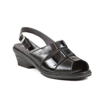 Load image into Gallery viewer, Ebony - Wide Fit Women&#39;s Leather Patent Small Heel Sling Back Sandal

