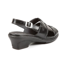 Load image into Gallery viewer, Ebony - Wide Fit Women&#39;s Leather Patent Small Heel Sling Back Sandal
