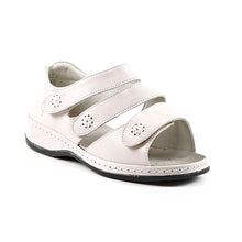 Load image into Gallery viewer, Cara Ultra Wide Women&#39;s Triple Strap Fastening Flat Leather Open Toed Sandal
