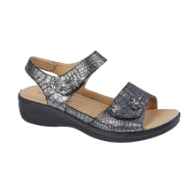 Load image into Gallery viewer, Marigold Standard Fit Women&#39;s Double Touch Strap Fastening Floral &amp; Metallic Detail Sandal
