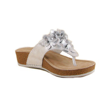 Load image into Gallery viewer, Mina Wide Fit Women&#39;s Floral Detail Toe Post Wedge Slip On Sandal
