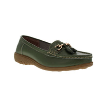 Load image into Gallery viewer, Nautical Wide Fit Women&#39;s Leather Flat Slip On Loafer
