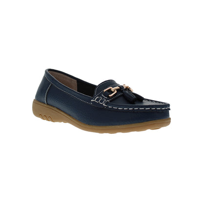 Nautical Wide Fit Women's Leather Flat Slip On Loafer