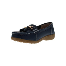 Load image into Gallery viewer, Nautical Wide Fit Women&#39;s Leather Flat Slip On Loafer
