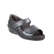 Load image into Gallery viewer, Hilda - Wide Fit Women&#39;s Leather Double Velcro Strap Fastening Strappy Sandal
