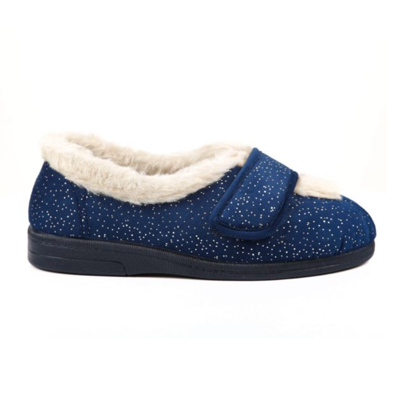 Selina Extra Wide Fit Women s Velour Velcro Fastening Slipper