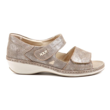 Load image into Gallery viewer, Hilda - Wide Fit Women&#39;s Leather Double Velcro Strap Fastening Strappy Sandal
