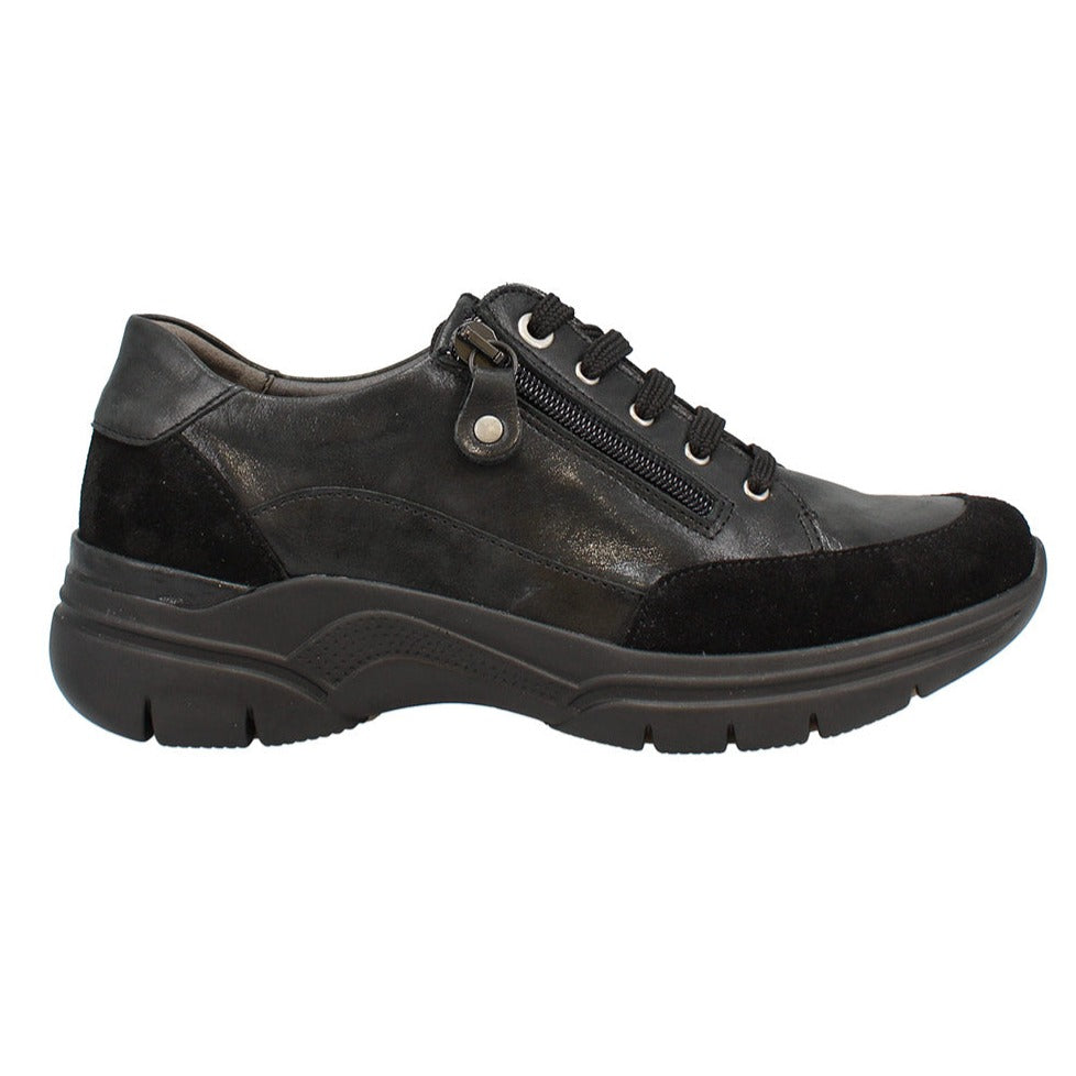 Peggy Wide Fit Women's Leather - Nubuck Mix Zip & Lace Up Sport Style Casual Shoe