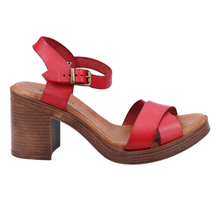 Load image into Gallery viewer, Georgia Standard Fit Women&#39;s Crossover Buckle Fastening Block Heel Leather Sandal
