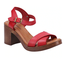 Load image into Gallery viewer, Georgia Standard Fit Women&#39;s Crossover Buckle Fastening Block Heel Leather Sandal
