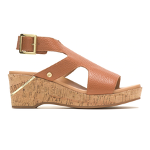 Load image into Gallery viewer, Maya Wide Fit Women&#39;s Leather Cutout Cork Wedge With Metal Trim Sandal
