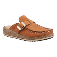 Load image into Gallery viewer, Sorcha Standard Fit Women&#39;s Leather (Nubuck Or Suede) Slip On Mid Wedge Closed Toe Mule With Buckle Detail Sandal
