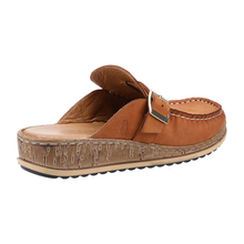 Load image into Gallery viewer, Sorcha Standard Fit Women&#39;s Leather (Nubuck Or Suede) Slip On Mid Wedge Closed Toe Mule With Buckle Detail Sandal
