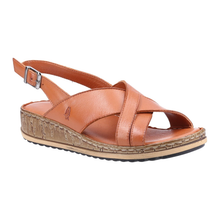 Load image into Gallery viewer, Elena Standard Fit Women&#39;s Mid Wedge Leather Crossover Detail Strappy Buckle Fastening Sandal
