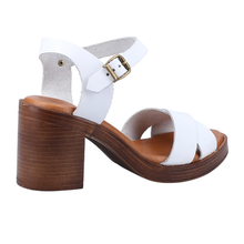 Load image into Gallery viewer, Georgia Standard Fit Women&#39;s Crossover Buckle Fastening Block Heel Leather Sandal
