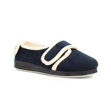 Load image into Gallery viewer, Charlotte Extra Wide Fit Women&#39;s Dual Velcro Strap Fastening Warm Lined Velour Slipper
