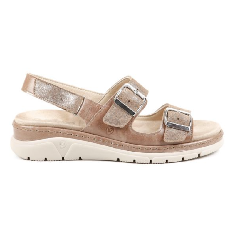 Gabby - Wide Fit Women's Leather  Back Velcro Fastening With Adjustable Double Buckle Strap Sandal