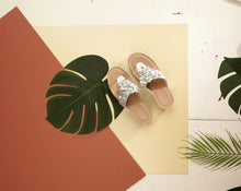 Load image into Gallery viewer, Mina Wide Fit Women&#39;s Floral Detail Toe Post Wedge Slip On Sandal
