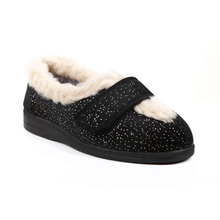 Load image into Gallery viewer, Selina - Extra Wide Fit Women&#39;s Velour Velcro Fastening Slipper
