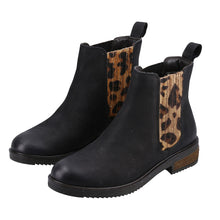Load image into Gallery viewer, Stella Standard Fit Women&#39;s Pull On Leather Chelsea Boot With Leopard Print Contrast Panel
