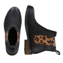 Load image into Gallery viewer, Stella Standard Fit Women&#39;s Pull On Leather Chelsea Boot With Leopard Print Contrast Panel
