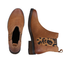 Load image into Gallery viewer, Stella Standard Fit Women&#39;s Pull On Leather Chelsea Boot With Leopard Print Contrast Panel

