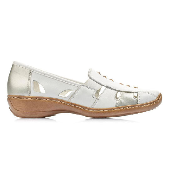 Thailand Standard Fit Women's Leather With Metallic Block Detail Easy Slip On Shoe