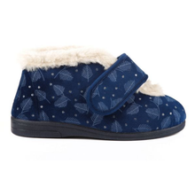 Load image into Gallery viewer, Val - Extra Wide Fit Women&#39;s Velour Velcro Fastening Slipper
